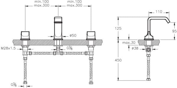 Artema Suit U Üç Delikli Lavabo Bataryası Krom