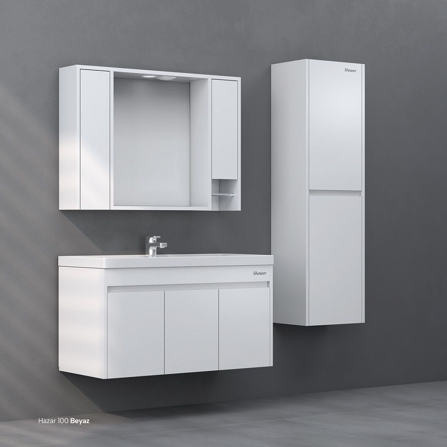 Shower Hazar 100 cm Beyaz Banyo Dolabı