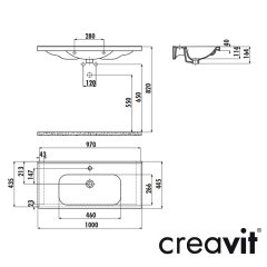 CREAVİT Eksen 45x100 cm Lavabo Exstra Beyaz