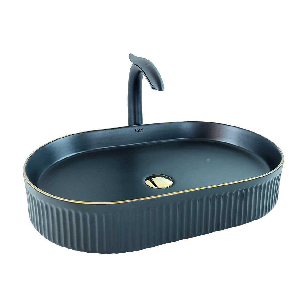 Pure Concept Mat Siyah  Altın Tezgahüstü Lavabo
