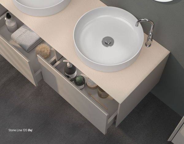 Shower Stone Line 120 cm Gül Kurusu Banyo Dolabı