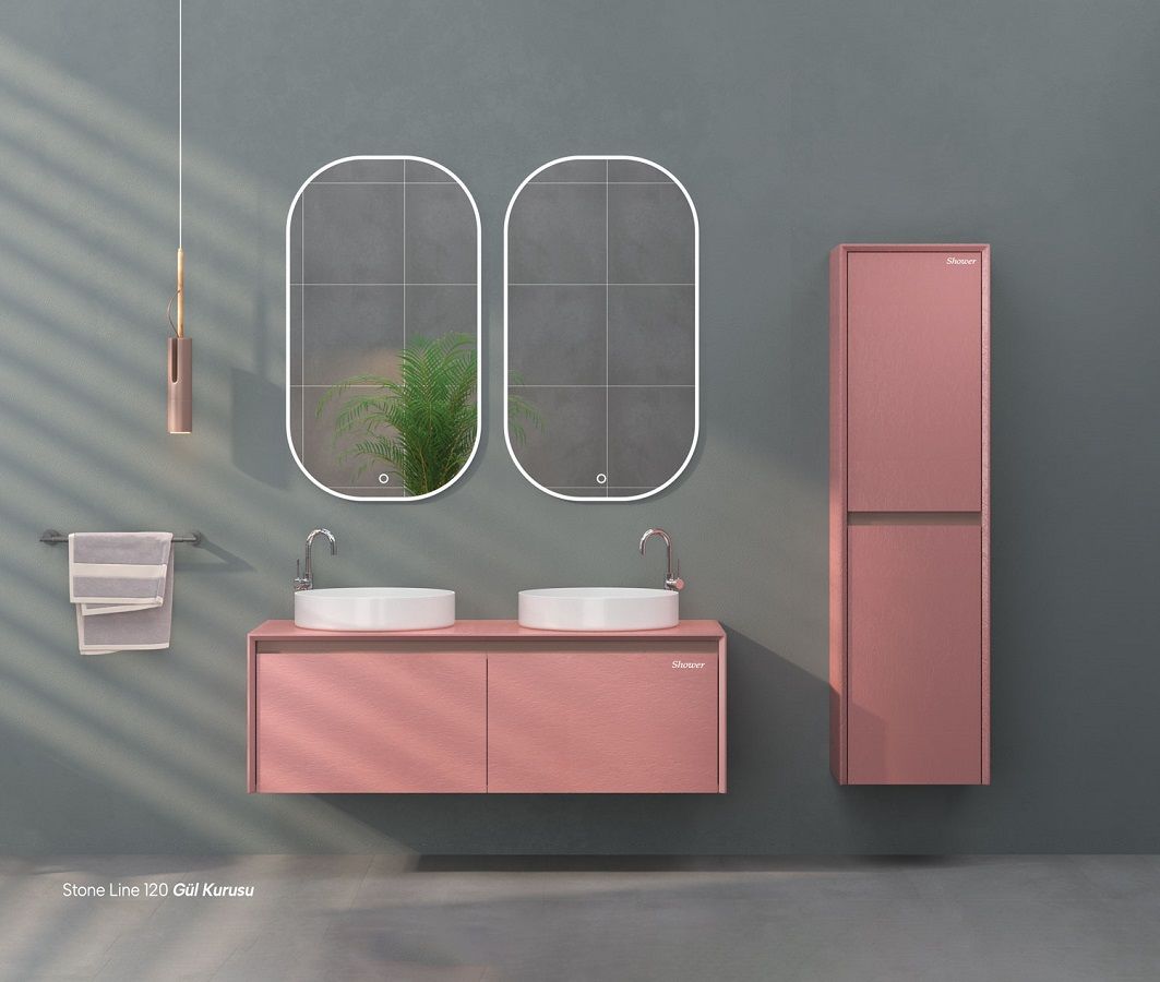 Shower Stone Line 120 cm Gül Kurusu Banyo Dolabı