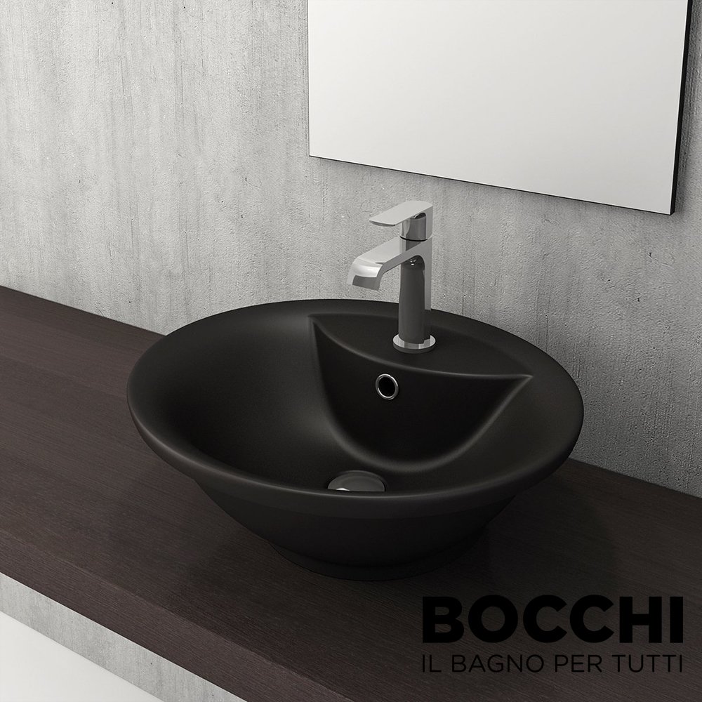 BOCCHİ Verona Batarya Banklı Çanak Lavabo Mat Siyah