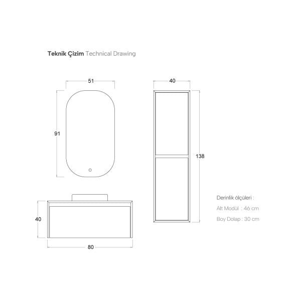 Shower  Line 80 cm Antrasit Banyo Dolabı