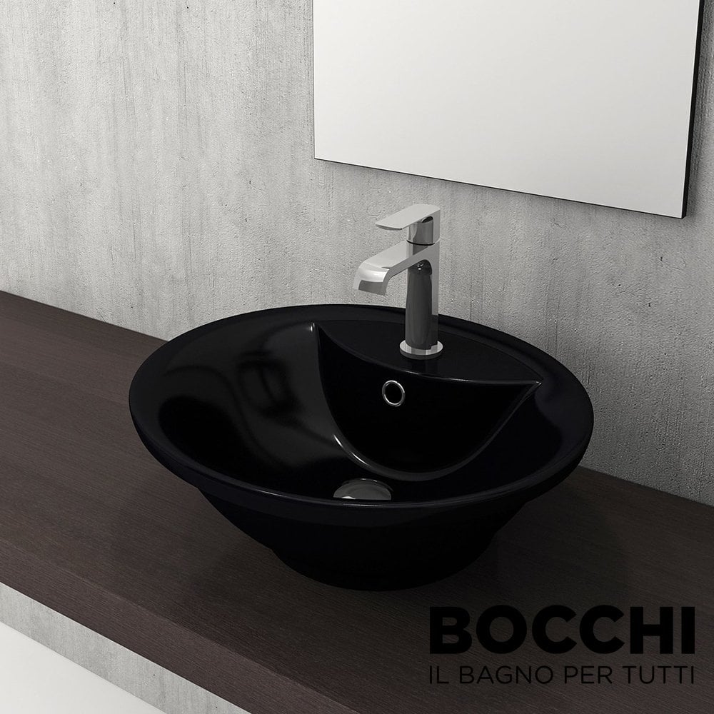 BOCCHİ Verona Batarya Banklı Çanak Lavabo Parlak Siyah
