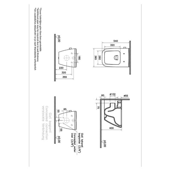 VitrA Integra Square Standart Entegre Rim-ex Asma Klozet, 54 cm