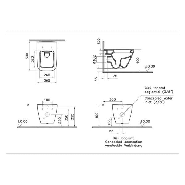 Vitra Integra Square Rim-ex Kanalsız Asma Klozet