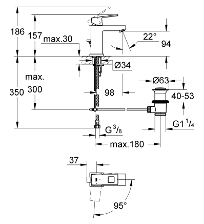 Grohe EUROCUBE TEK KUMANDALI LAVABO BATARYASI S-BOYUT
