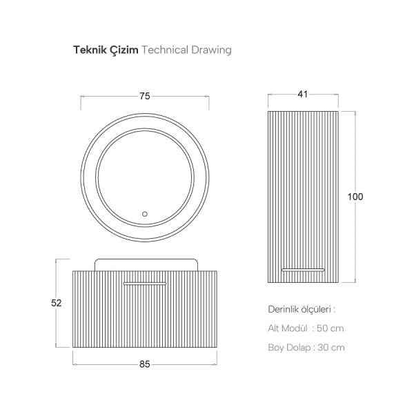 Shower Sıla 85 cm Sardunya Banyo Dolabı