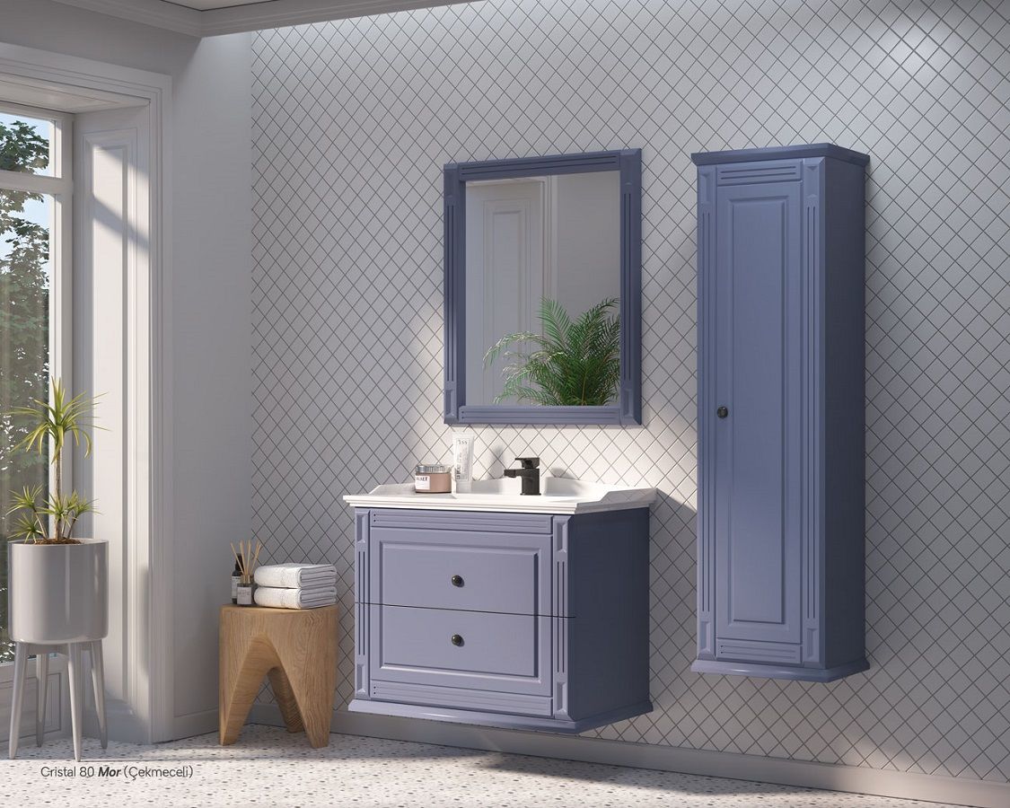 Shower Cristal Çekmeceli 80 cm Mor Banyo Dolabı