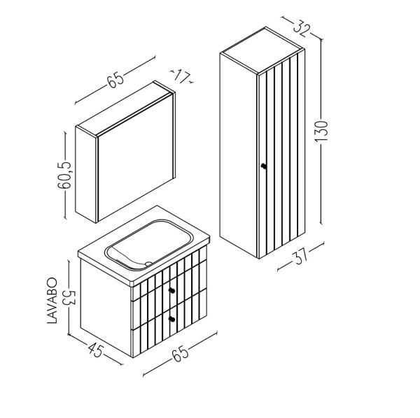 Aquanil Petit 65 cm Antrasit Banyo Dolabı