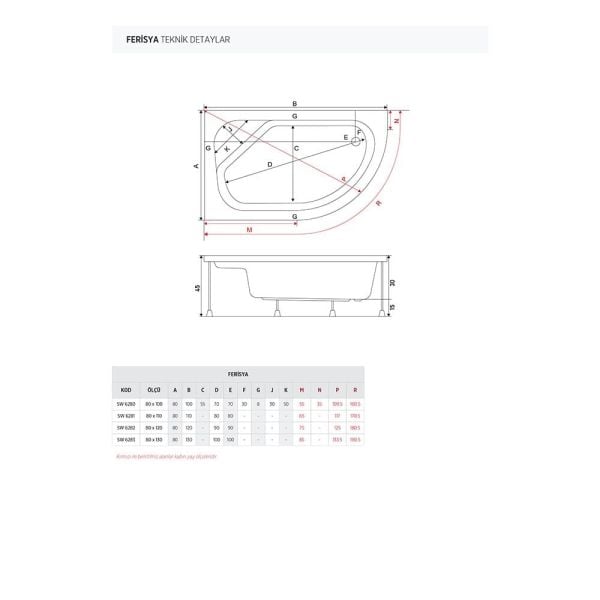 Shower Ferisya Asimetrik Oturmalı Mini Küvet