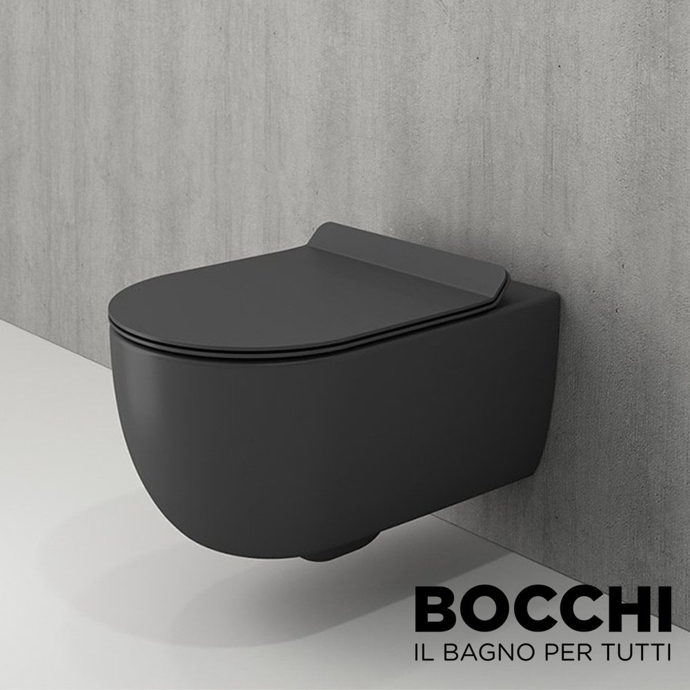 BOCCHI  V-Tondo Rimless Asma Klozet Mat Antrasit Klozet Kapağı Dahil