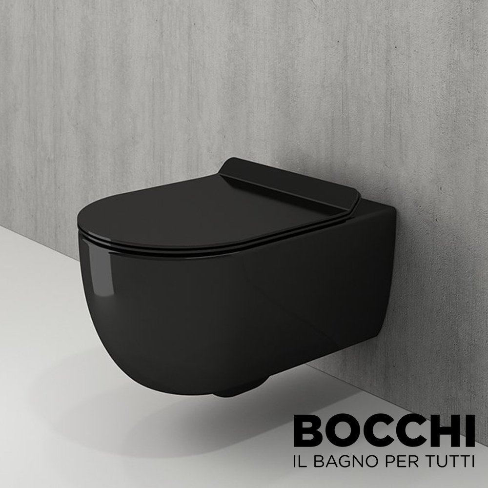 BOCCHI  V-Tondo Rimless Asma Klozet Parlak Siyah Klozet Kapağı Dahil