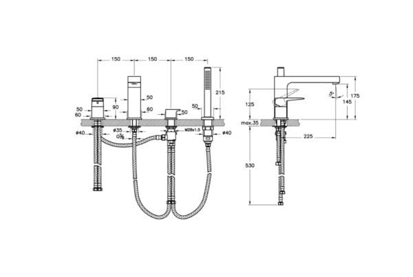 Artema Root Square  Krom Küvet Bataryası