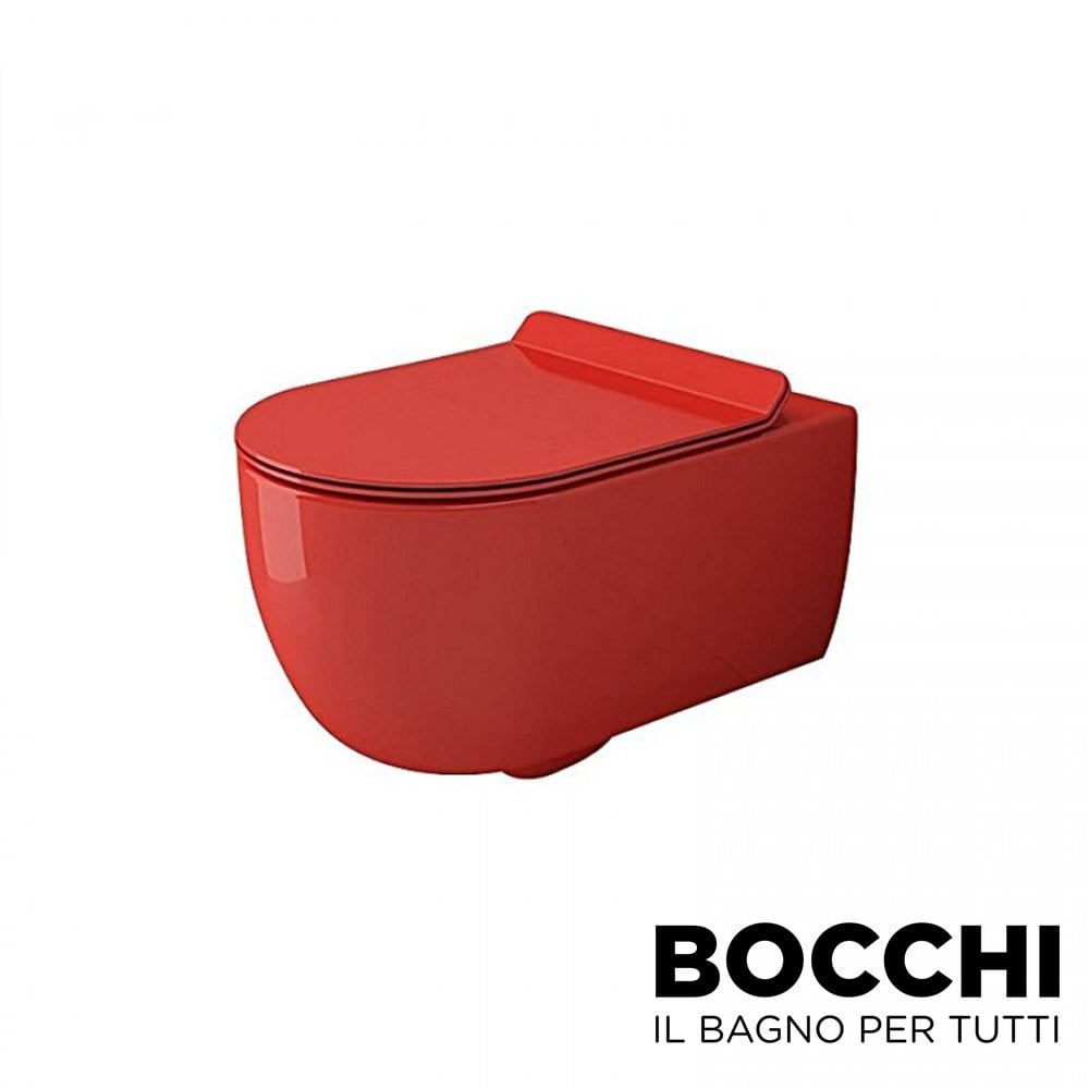 BOCCHI  V-Tondo Rimless Asma Klozet Kırmızı Klozet Kapağı Dahil