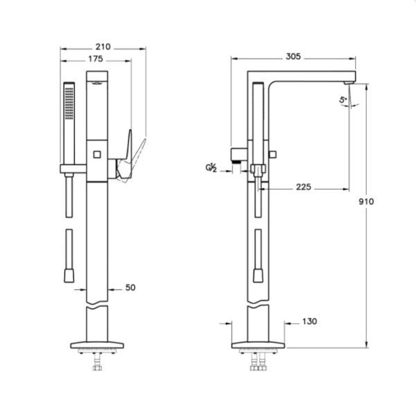 Artema Root Square El Duşlu Altın Yerden Küvet Bataryası