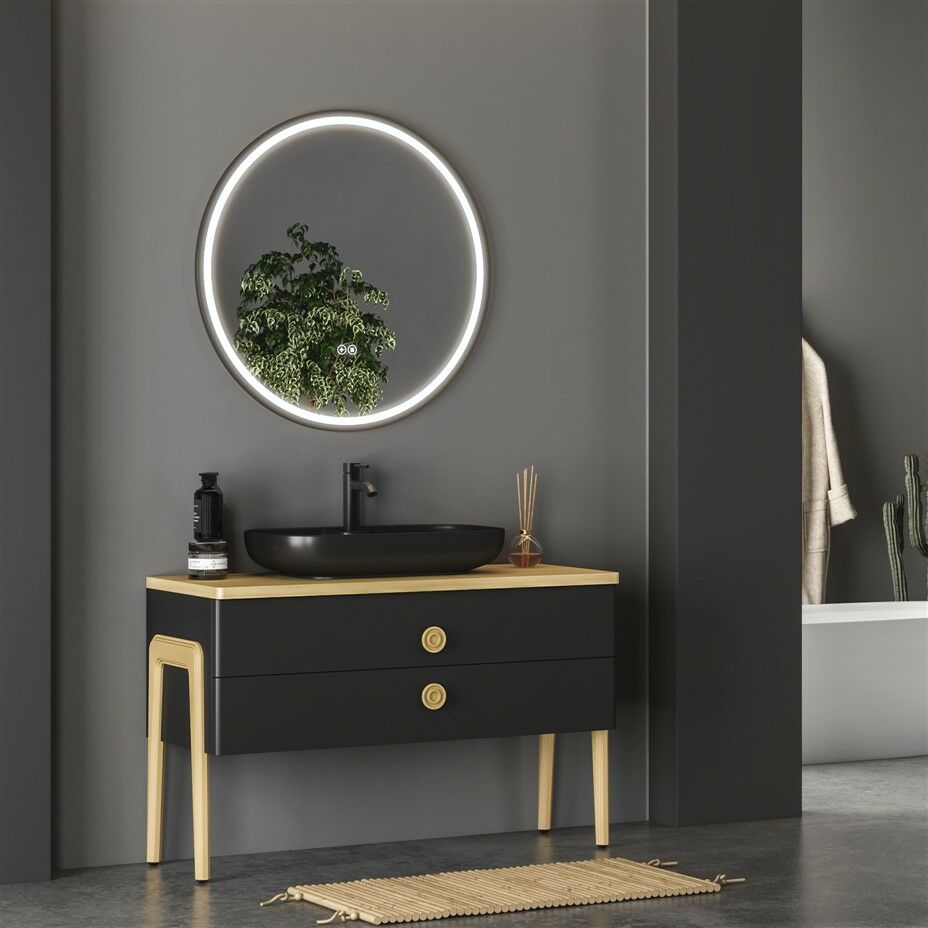 FYM Dora 120 cm Masif-Siyah Banyo Dolabı