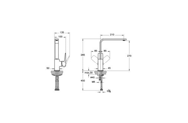 Artema Root Square Mutfak Eviye Bataryası Krom