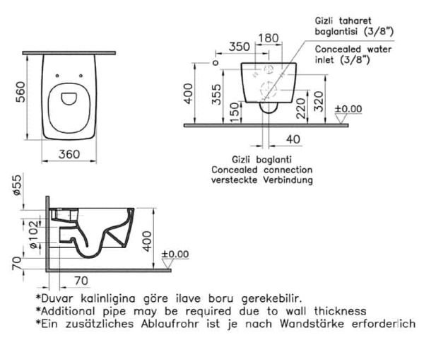Vitra Metropole Rim-ex Kanalsız Asma Klozet 56 cm, Fotoselli Entegre Ara Musluklu