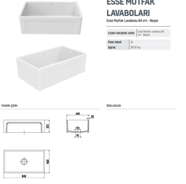 Creavit Esse Mutfak Eviyesi 84 cm