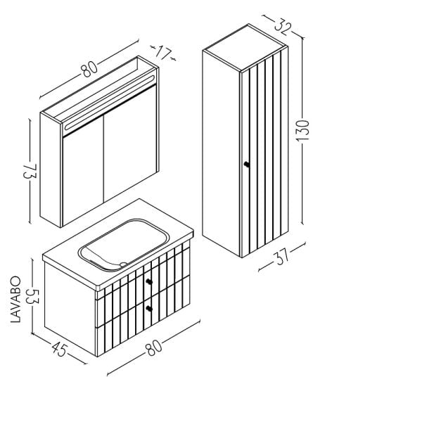 Aquanil Petit 80 cm Antrasit Banyo Dolabı