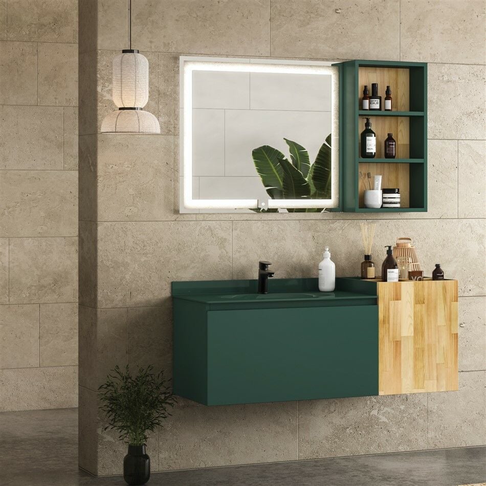 FYM Pietra 120 cm Orman Yeşili Banyo Dolabı