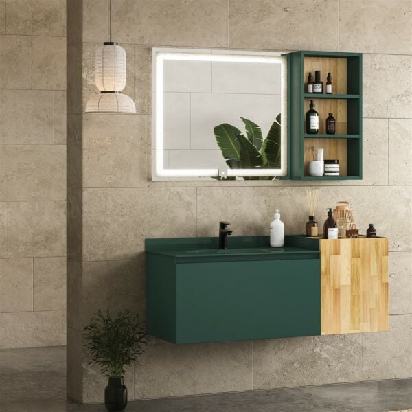 FYM Pietra 120 cm Orman Yeşili Banyo Dolabı