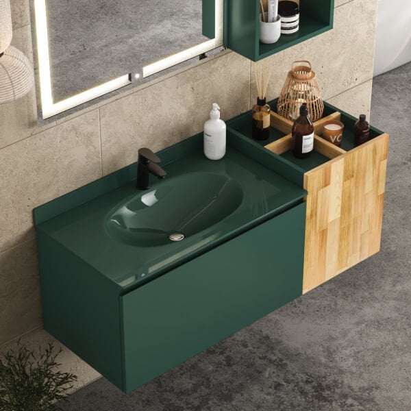 FYM Pietra 120 cm Orman Yeşili Banyo Dolabı