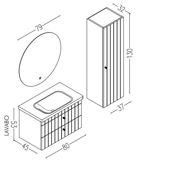 Aquanil Petit 80 cm Krem Banyo Dolabı