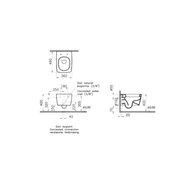 VitrA Metropole 48 cm Beyaz Kısa Asma Klozet