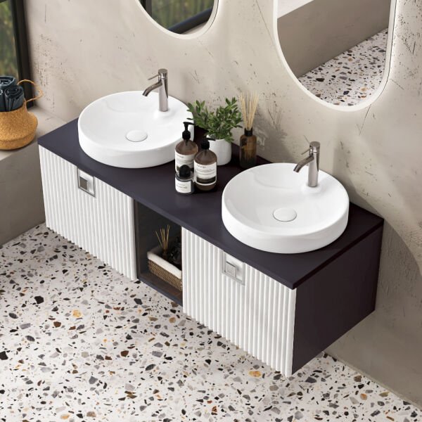 FYM Livana 130 cm Antrasit-Beyaz Banyo Dolabı