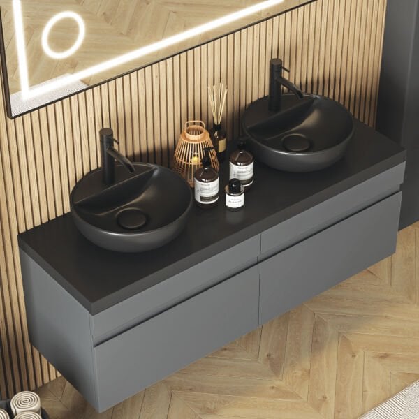 FYM Luxess 140 cm Banyo Dolabı Siyah-Yeni Gri