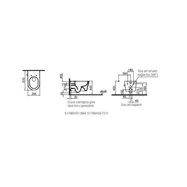 VitrA Nest Rim-ex Termostatik Entegre Asma Klozet, 57 cm