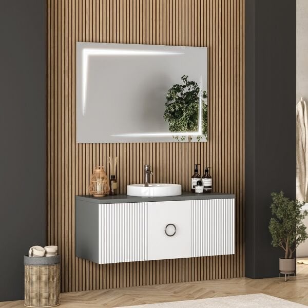 FYM Alya 120 cm Kül gri-Beyaz Banyo Dolabı