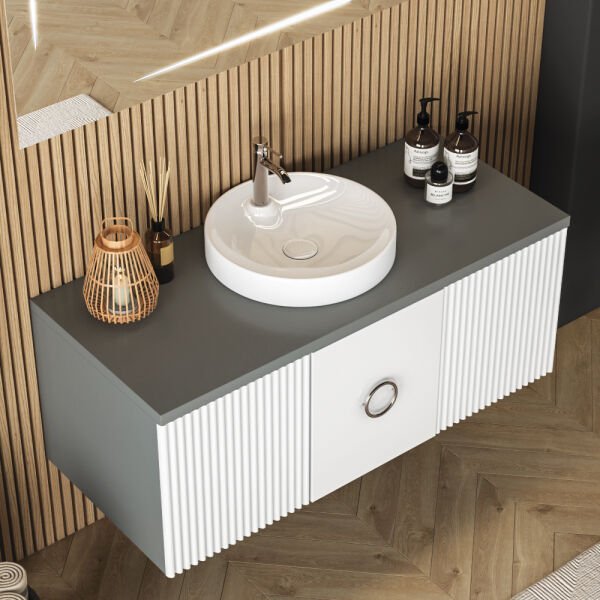 FYM Alya 120 cm Kül gri-Beyaz Banyo Dolabı