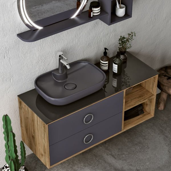 FYM Valerin 120 cm Veli Meşe-Antrasit Banyo Dolabı