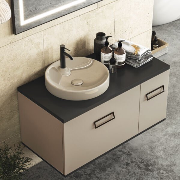FYM Vetro 100 cm Sahra-Antrasit Banyo Dolabı