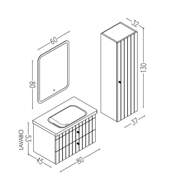 Aquanil Petit 80 cm Kiremit Banyo Dolabı