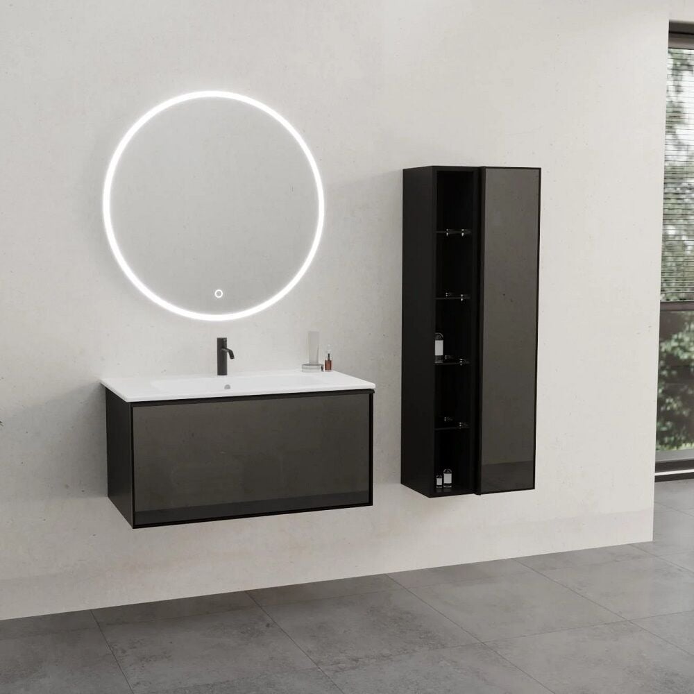 Aquanil Aston 80 cm Beyaz Lavabolu Siyah Banyo Dolabı