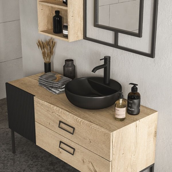 FYM Santana 120 cm Veli Meşe-Siyah Banyo Dolabı