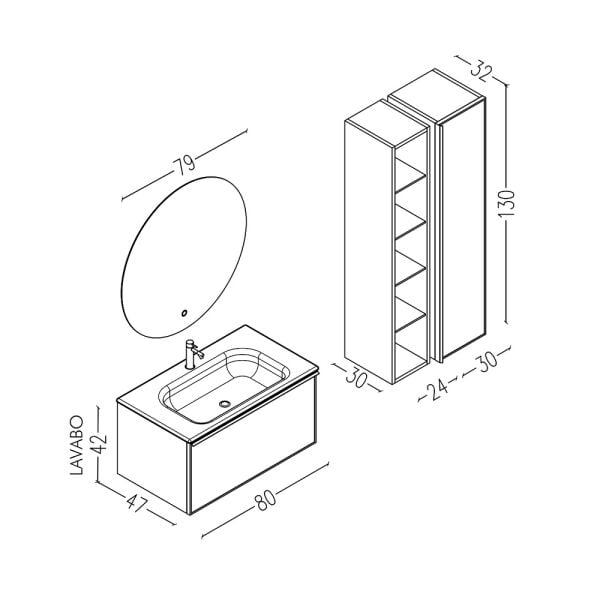 Aquanil Aston 80 cm Siyah Lavabolu Siyah Banyo Dolabı