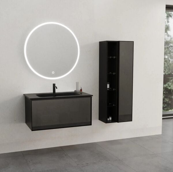 Aquanil Aston 80 cm Siyah Lavabolu Siyah Banyo Dolabı