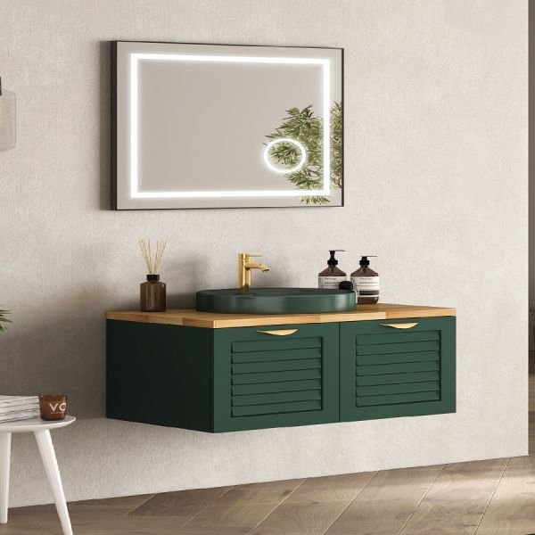 FYM Zirve 80 cm Meşe-Orman Yeşili Banyo Dolabı