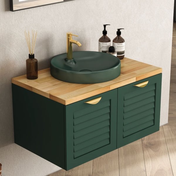 FYM Zirve 80 cm Meşe-Orman Yeşili Banyo Dolabı
