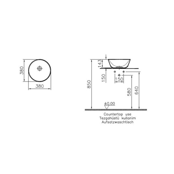 Vitra Geo Yuvarlak Çanak Lavabo, 38 cm