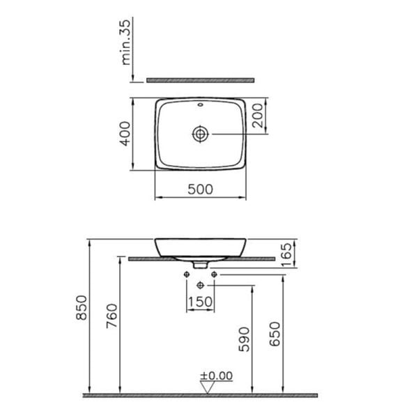 VitrA Metropole 50 cm Tezgah Üstü Lavabo