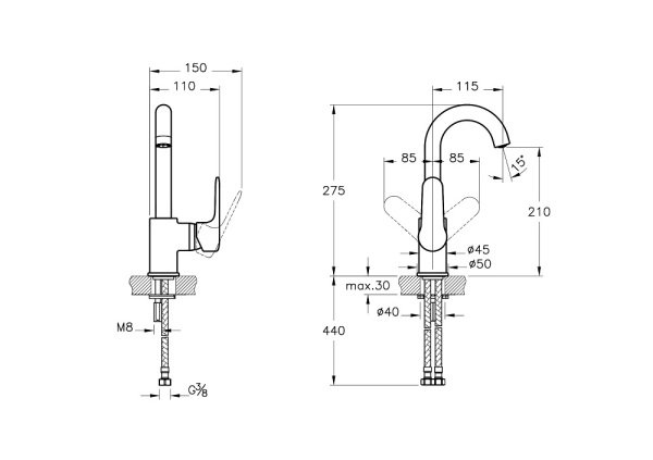 Artema Root Round Döner Borulu Lavabo Bataryası Fırçalı Nikel