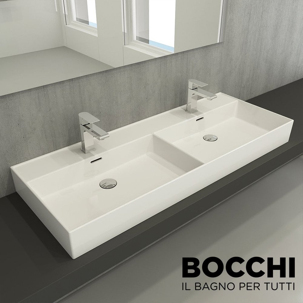 BOCCHI Milano Çift Gözlü Lavabo 120 cm Parlak Beyaz
