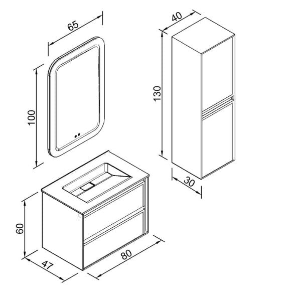 Aquanil Elisa 80 cm  Antrasit Banyo Dolabı